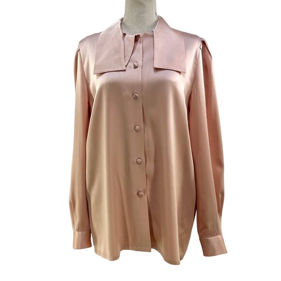 Doncaster Soft Silk Blouse Pink Long Sleeves Statement Collar - Picture 1 of 6
